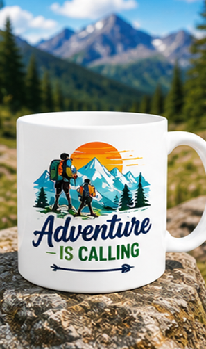 Adventure is Calling custom colourful graphic mug